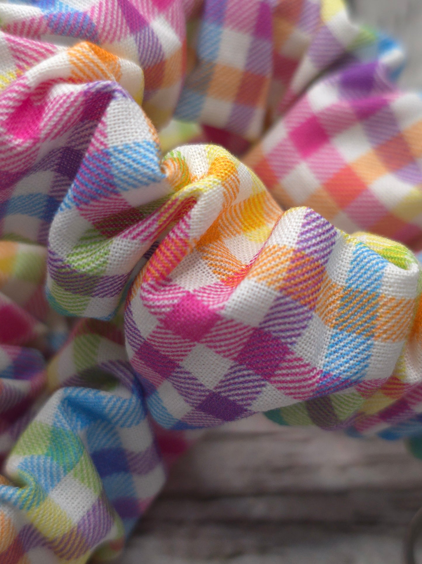 Rainbow Gingham Scrunchie Wristlet | Cotton