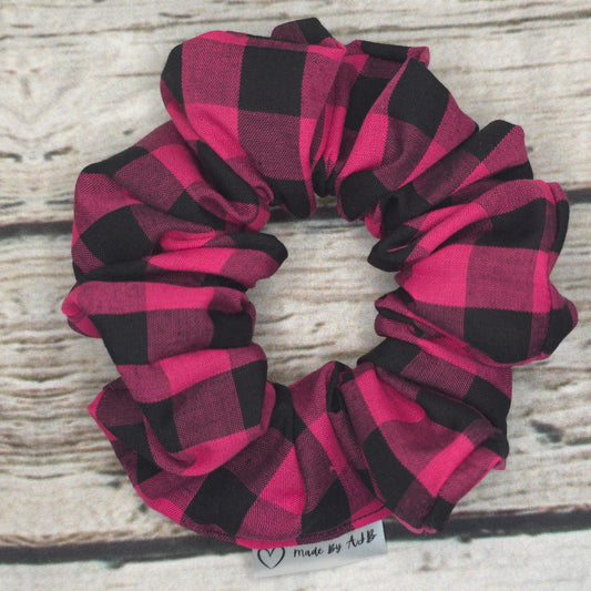 Hot Pink and Black Gingham | Large Classic Scrunchie