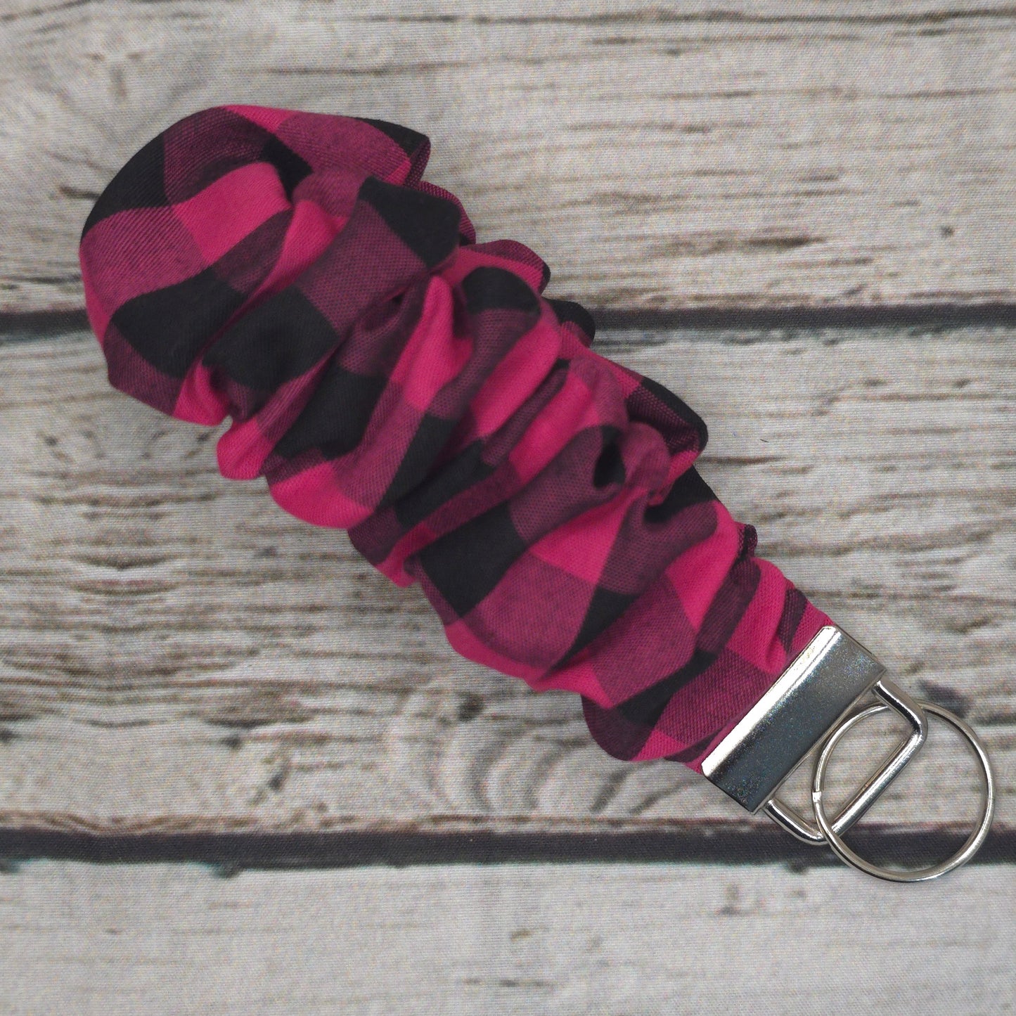 Hot Pink and Black Gingham Scrunchie Wristlet | Polyester Cotton