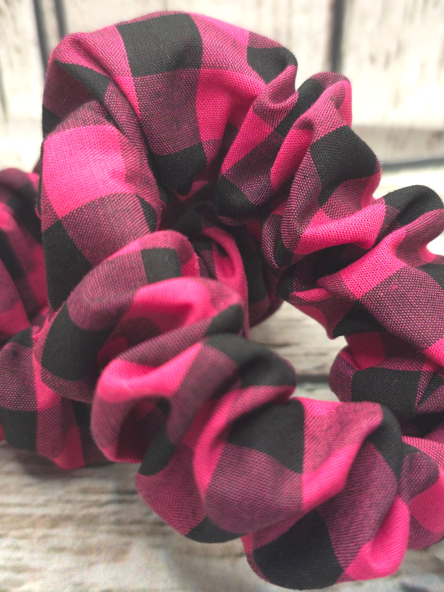 Hot Pink and Black Gingham Scrunchie Wristlet | Polyester Cotton