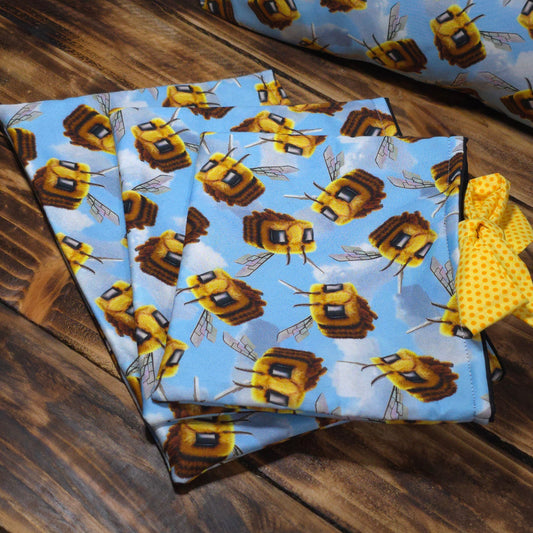 Fluffy Bees Fabric Book Sleeve – Side Tie Closure – 3 Sizes