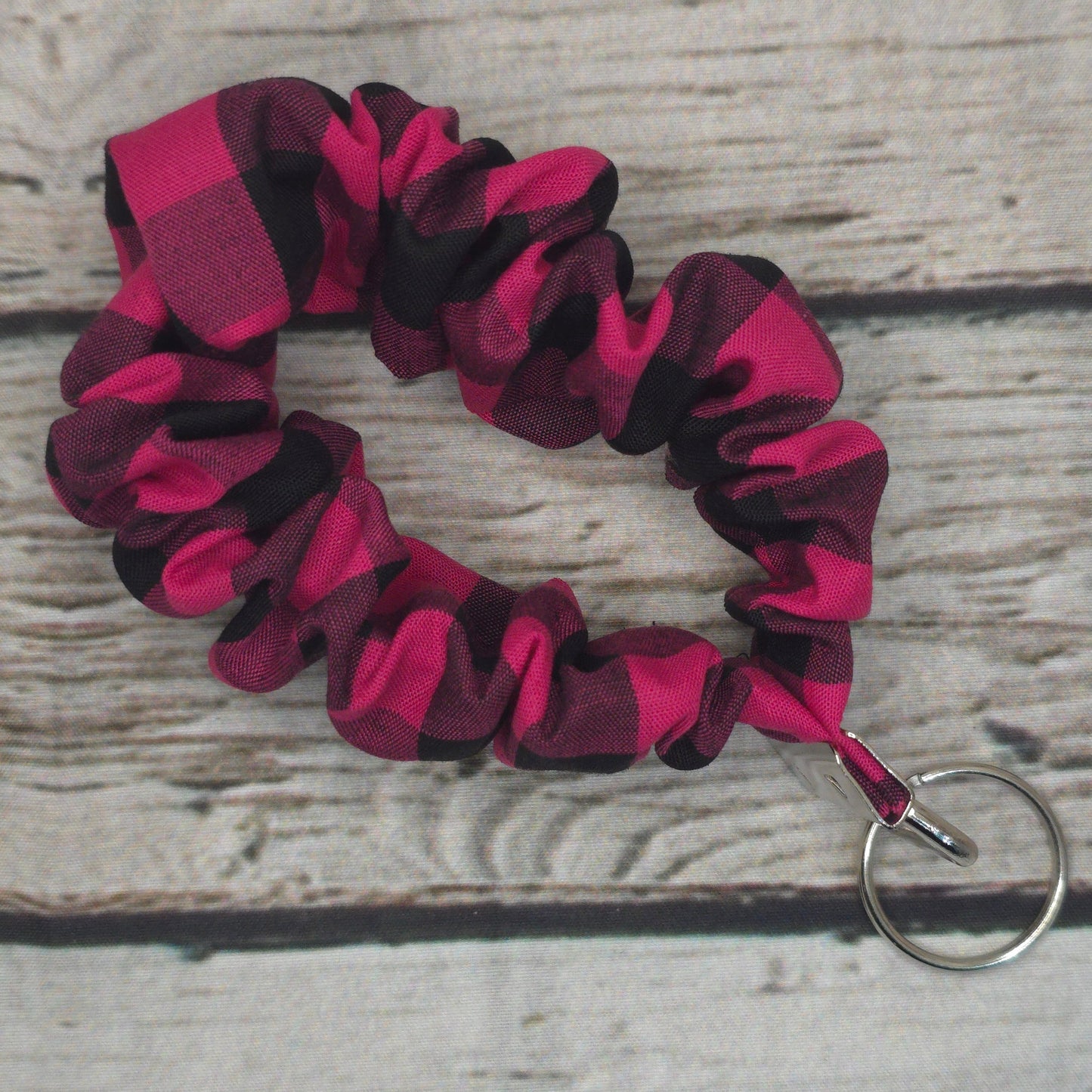 Hot Pink and Black Gingham Scrunchie Wristlet | Polyester Cotton