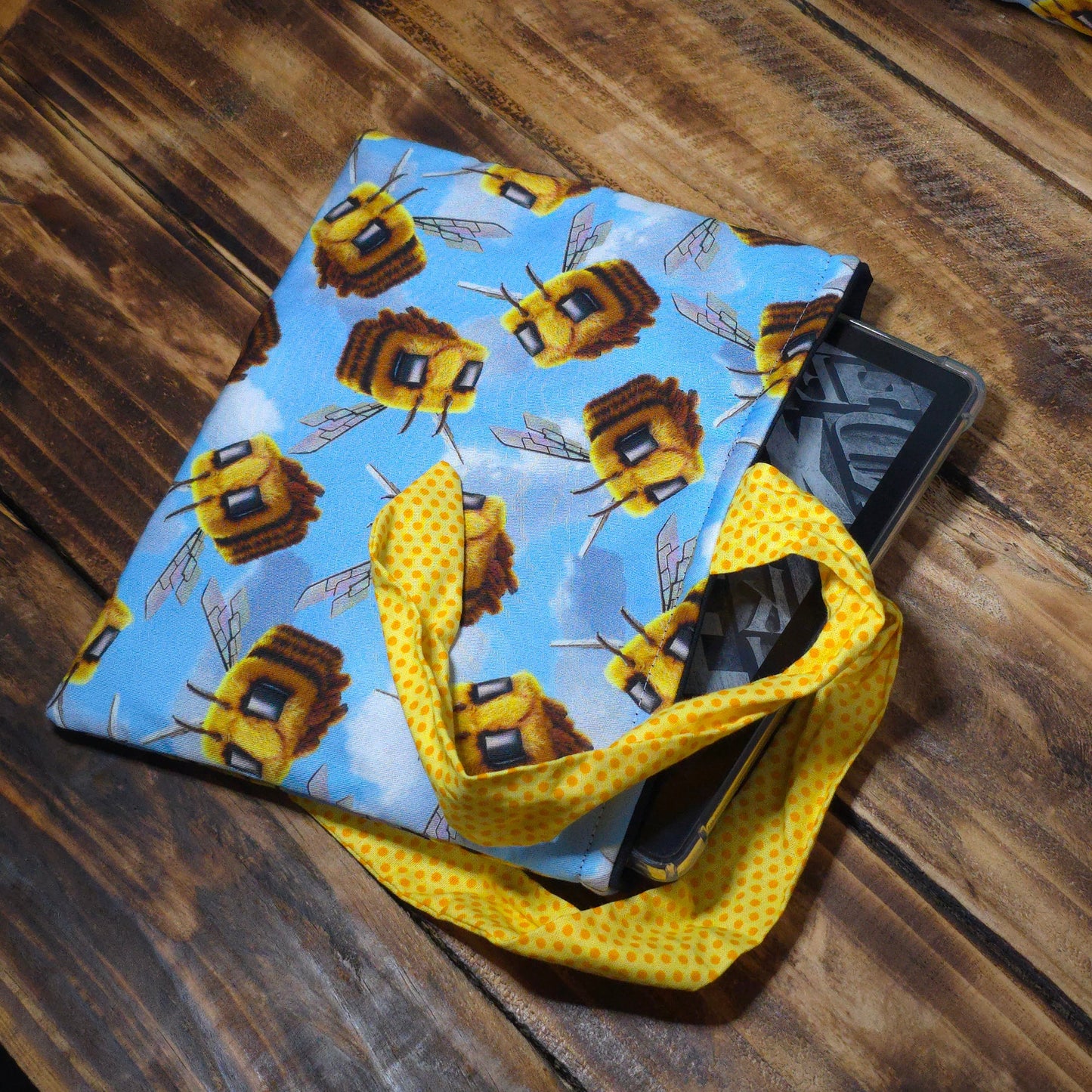 Fluffy Bees Fabric Book Sleeve – Side Tie Closure – 3 Sizes